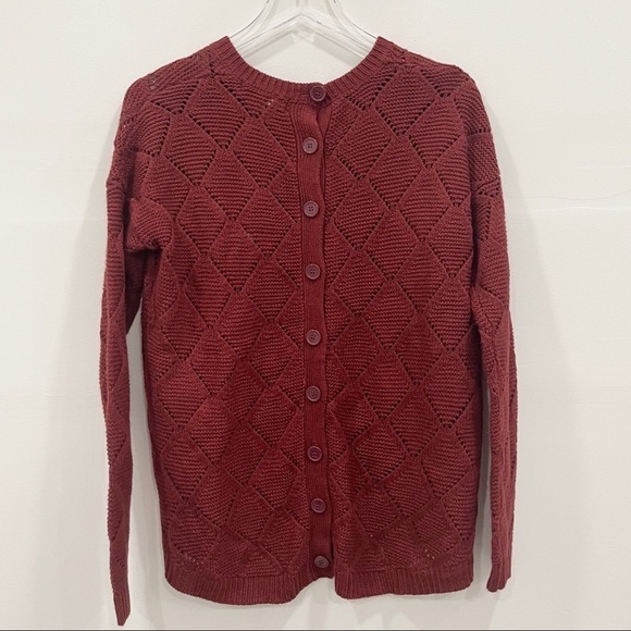 Olive & Oak Open Knit Long Sleeve Button-Back Maroon Sweater Lulu’s XS - Picture 2 of 6